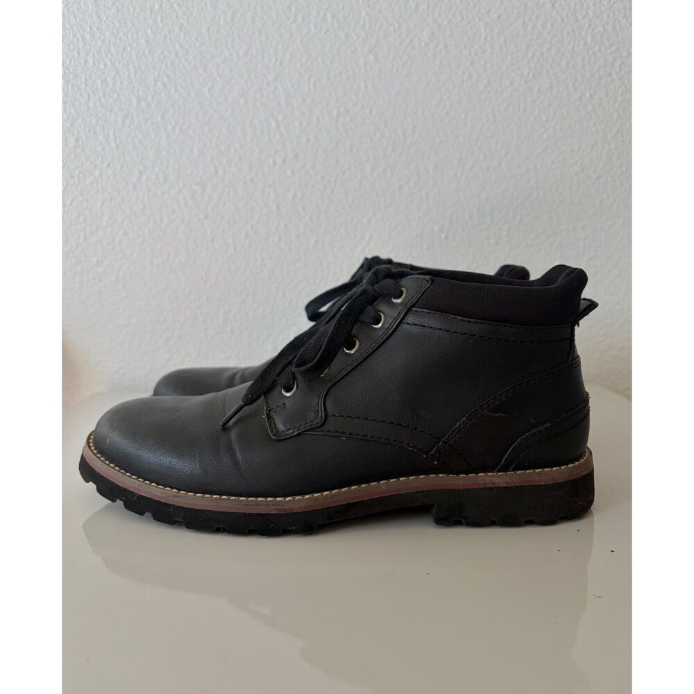 Dr. SCHOLL'S Black Leather Lace Up Padded Collar Comfort Ankle Boots Mens 8.5 US